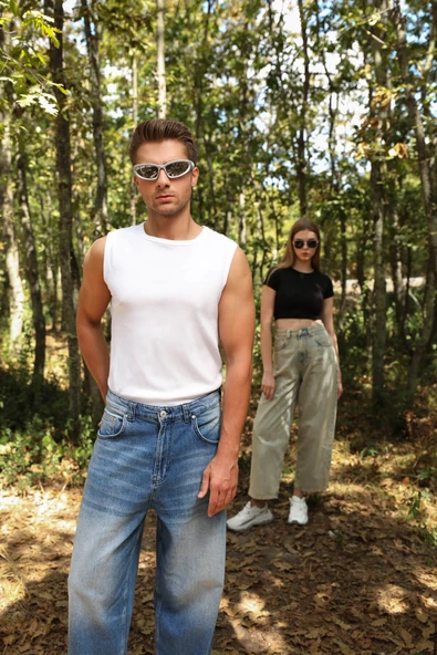 Erkek Skater Fit Jean Pantolon Mavi - Resim 2