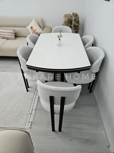 Enkare X Ayaklı Masa Badem  Sandalye Takımı, 6-8 Kişilik, Salon, Mutfak - 6