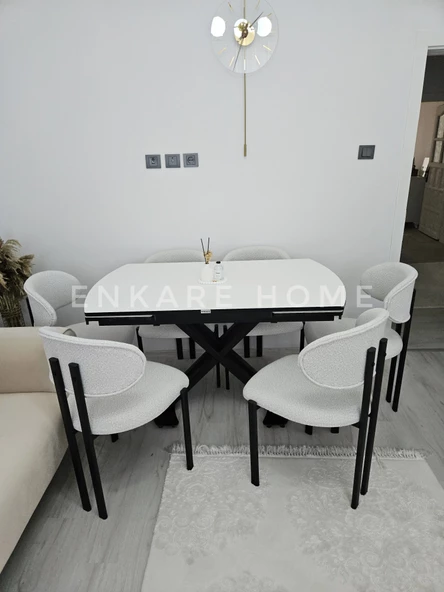 Enkare X Ayaklı Masa Badem  Sandalye Takımı, 6-8 Kişilik, Salon, Mutfak - 3
