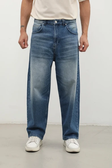 Erkek Skater Fit Jean Pantolon Mavi - Resim 5