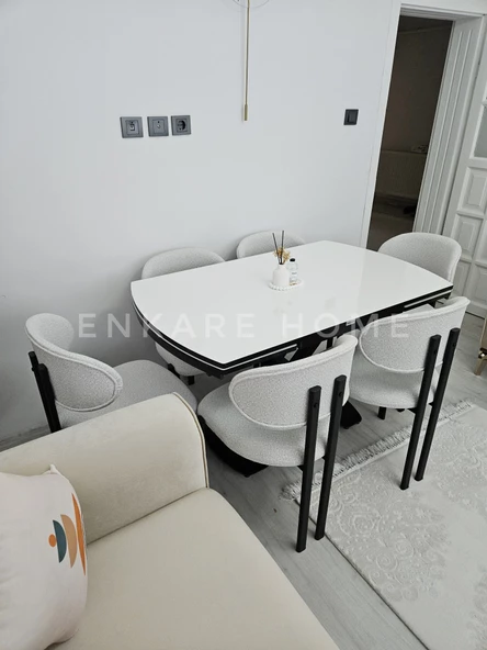 Enkare X Ayaklı Masa Badem  Sandalye Takımı, 6-8 Kişilik, Salon, Mutfak - 4