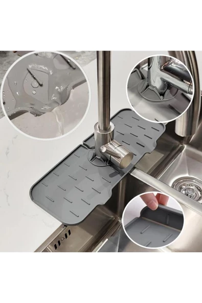 Tezgah Sıçrama Koruyucu Silikon Musluk Altı Mutfak Banyo Lavabo Akıtma Tahliye Ped Sabunluk Lavabo - 3