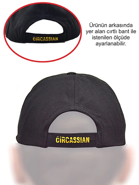 Çerkes Adige Bayrak Baskılı Siyah Şapka - 4