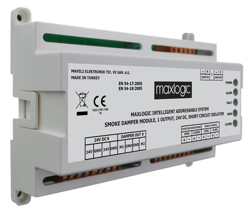 Maxlogic ML-1357.SCI Akıllı Adresli Duman Damper Modülü, 1 Çıkışlı, 24V AC Kısa Devre İzolatörlü ürün görseli 1