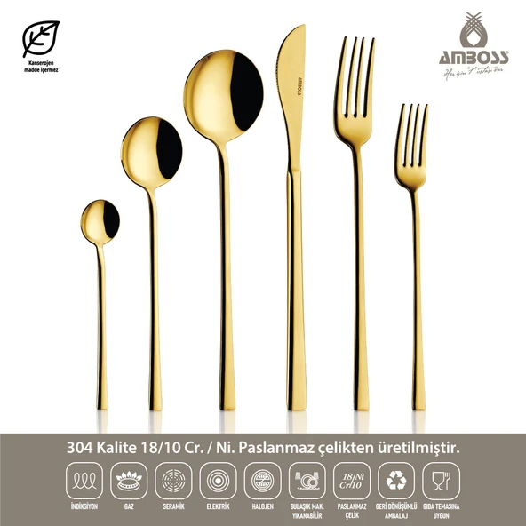 AMBOSS RUBY 72 PARÇA ÇATAL KAŞIK BIÇAK SETİ-GOLD - 2