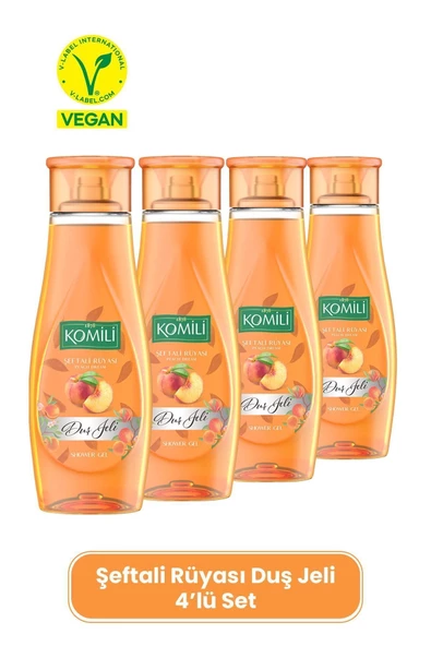 Komili Şeftali Rüyası Vegan Duş Jeli 4'lü Set - Şeftali Ve Yaz Meyveleri Kokulu - 4 X 500 ML