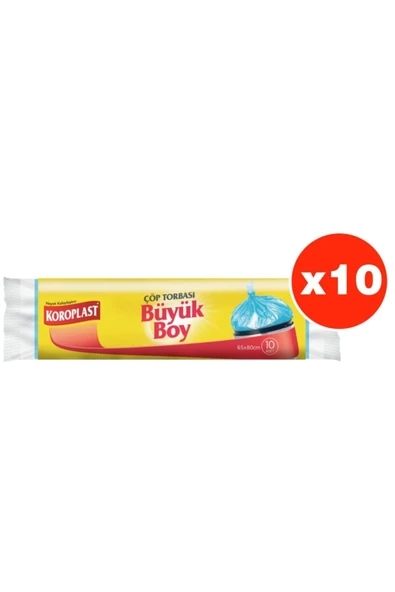 Koroplast Güçlü Büyük Boy 10lu Çöp Torbası X 10 Paket (65*80 Cm)