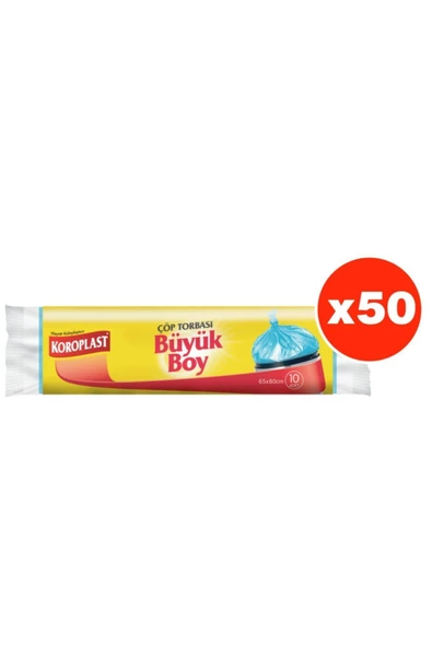 Koroplast Güçlü Büyük Boy 10lu Çöp Torbası X 50 Paket (65*80 Cm)