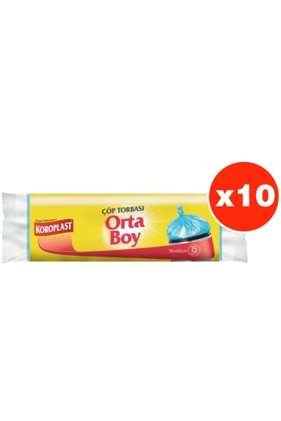 Koroplast Güçlü Orta Boy 15li Çöp Torbası X 10 Paket (55*60 Cm)