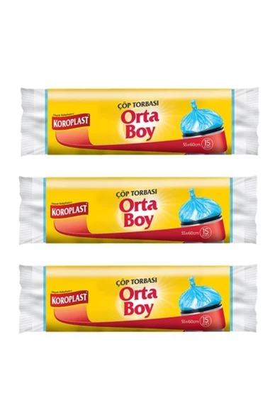 Koroplast Güçlü Orta Boy 15li Çöp Torbası X 3 Paket 55*60 Cm