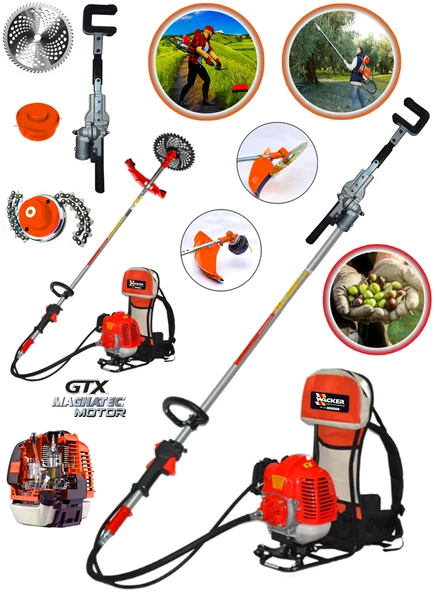 Wacker Pro Benzshollz GRX Benzinli Motorlu Sırt Tipi Tırpan Ot Çim Çalı Çayır Biçme Makinası + Hasat Toplama Aparatı Hediyeli