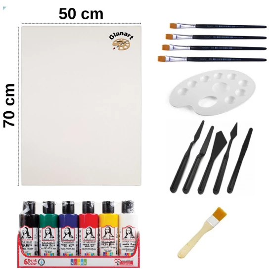 50x70 tuval + monalisa akrilik boya seti ipek fırçalı prolüks 6x70 ml