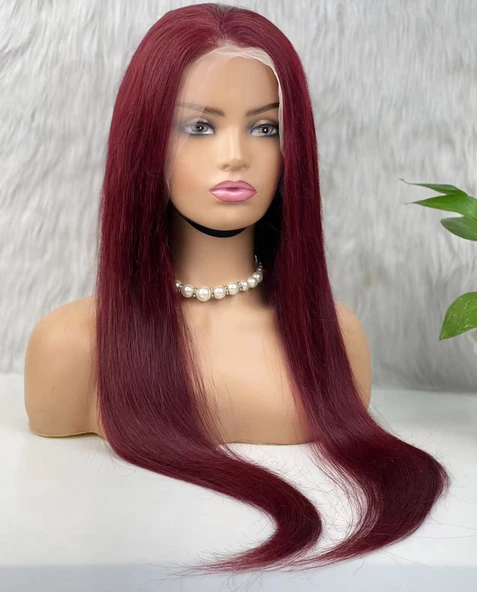 Gerçek Front Lace Tül Peruk - Düz - Koyu Kızıl 70-75cm - 2