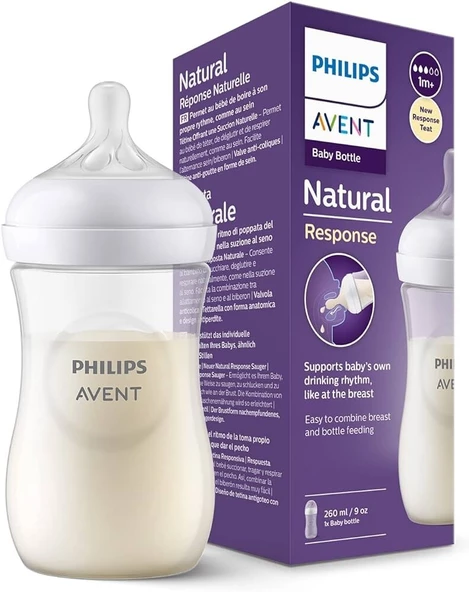 Philips Avent Natural Response PP Biberon 1 Ay+ 260 ml, Tepkili Biberon Emziği SCY903/01