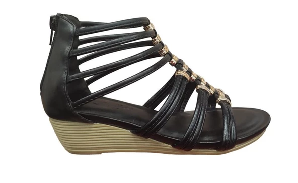 GUJA 126-1 ARKADAN FERMUARLI DOLGU TOPUK KADIN SANDALET - Resim 8