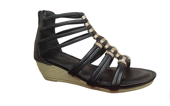 GUJA 126-1 ARKADAN FERMUARLI DOLGU TOPUK KADIN SANDALET - Resim 9