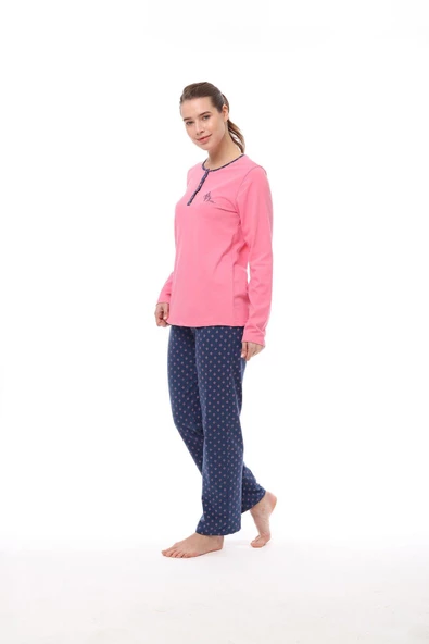 Pijadore 1538 Kadın Yaka Düğmeli Uzun Kollu Pijama Takım - 6