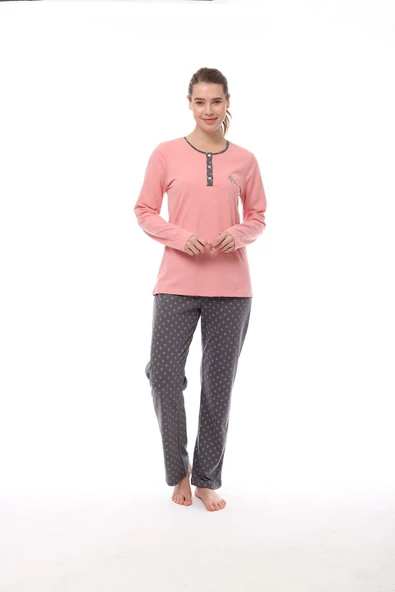 Pijadore 1538 Kadın Yaka Düğmeli Uzun Kollu Pijama Takım