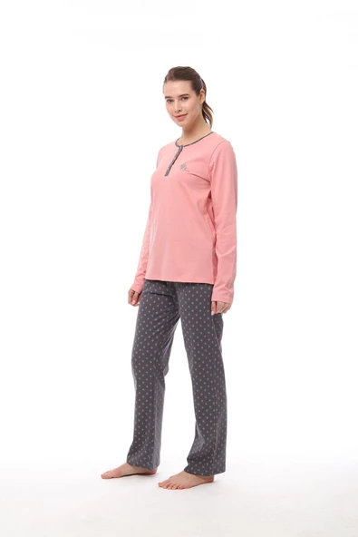 Pijadore 1538 Kadın Yaka Düğmeli Uzun Kollu Pijama Takım - 3