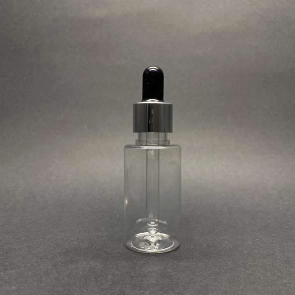 30 Ml Kısa Şeffaf Şişe Cam Damlalıklı  , Gümüş Metal Kapaklı , 30 Cc Cam Damlalıklı PE Şişe x 10 Adet - Resim 2