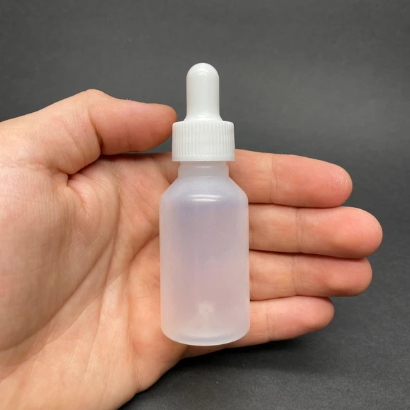 30 Ml Kısa Saydam Şişe Cam Damlalıklı  , Beyaz Plastik Kapaklı , 30 Cc Cam Damlalıklı PE Şişe x 10 Adet ürün görseli