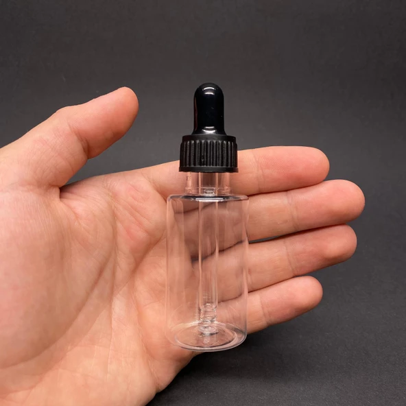 30 Ml Kısa Şeffaf Şişe Cam Damlalıklı  , Plastik Kapaklı , 30 Cc Cam Damlalıklı PE Şişe x 10 Adet ürün görseli