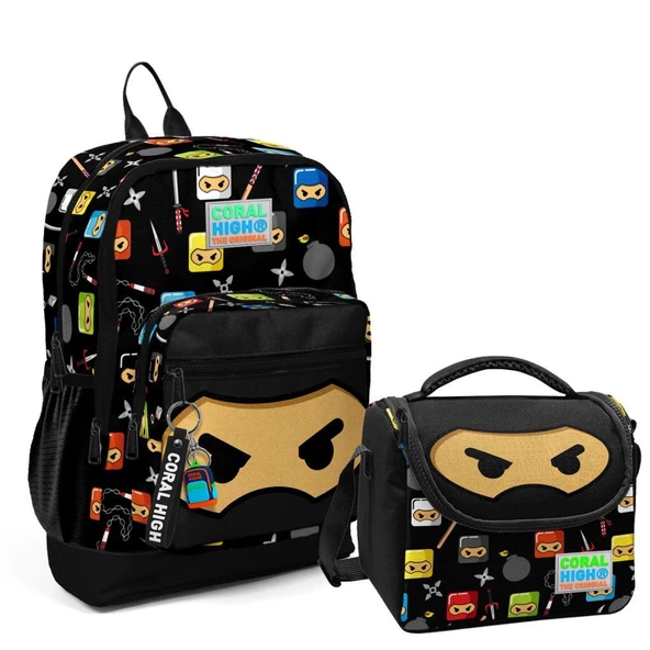 Coral High 2li Set Ninja Desenli Okul Çantası Beslenme 23473