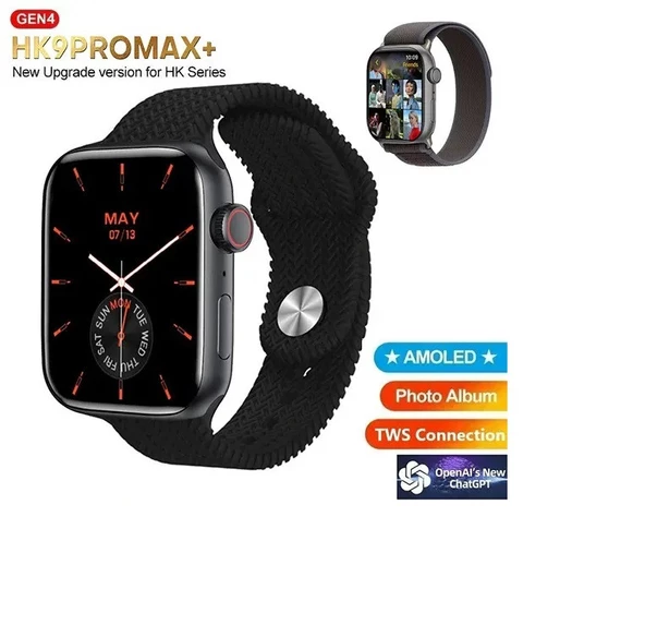 Hk9 Pro Max Plus Amoled Akıllı Saat SİYAH KASA KORDON HEDİYELİ - Resim 3