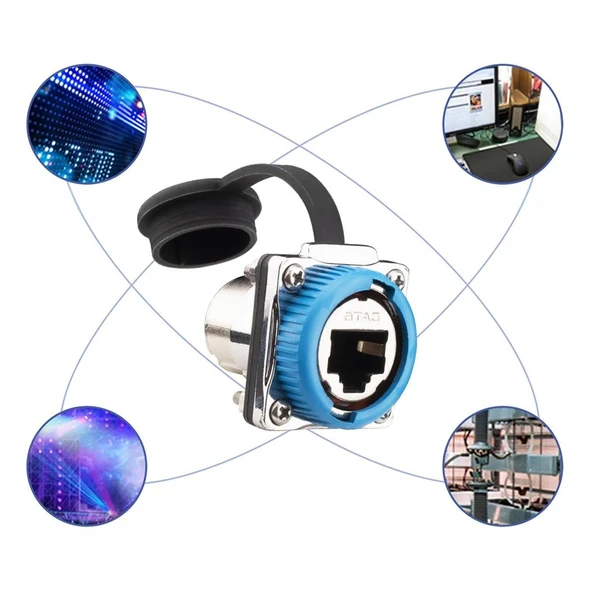 Powermaster RJ45 Dişi Konnektör Su Geçirmez İnternet Soket Girişli Konnektör Ethernet Kablo Ucu - 4