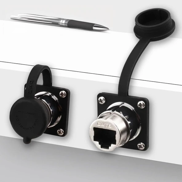 Powermaster RJ45 Dişi Konnektör Su Geçirmez İnternet Soket Girişli Konnektör Ethernet Kablo Ucu - 6