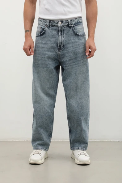 Erkek Skater Fit Jean Pantolon Buz Mavisi - Resim 4