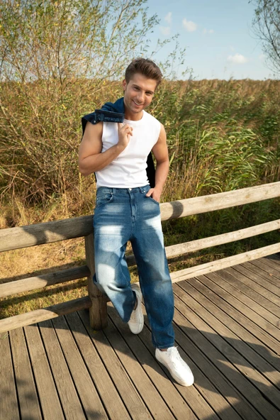 Erkek Skater Fit Jean Pantolon Lacivert - Resim 2