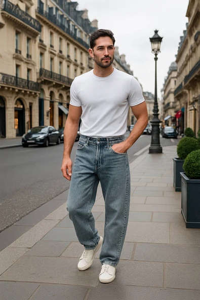 Erkek Skater Fit Jean Pantolon Buz Mavisi ürün görseli 1