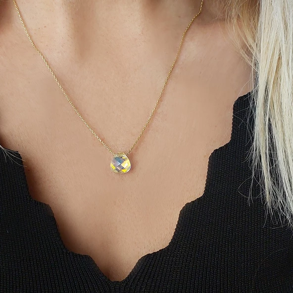 Vaoov 925 Ayar Gümüş Damla Şampanya Rengi Swarovski Taşlı Kolye ürün görseli