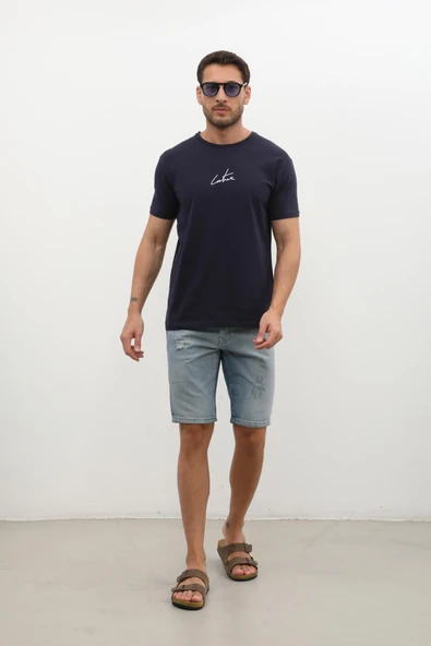 Erkek Yırtık Detaylı Slim Fit Jean Şort - 2
