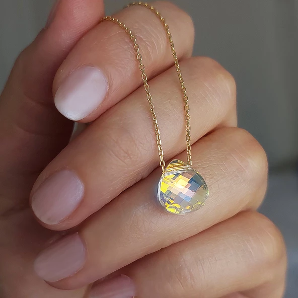 Vaoov 925 Ayar Gümüş Damla Şampanya Rengi Swarovski Taşlı Kolye - Resim 5