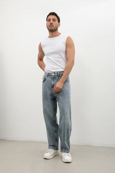 Erkek Skater Fit Jean Pantolon Buz Mavisi
