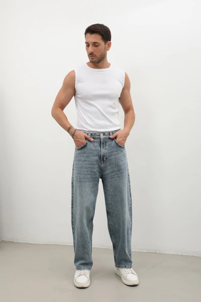 Erkek Skater Fit Jean Pantolon Buz Mavisi - Resim 2