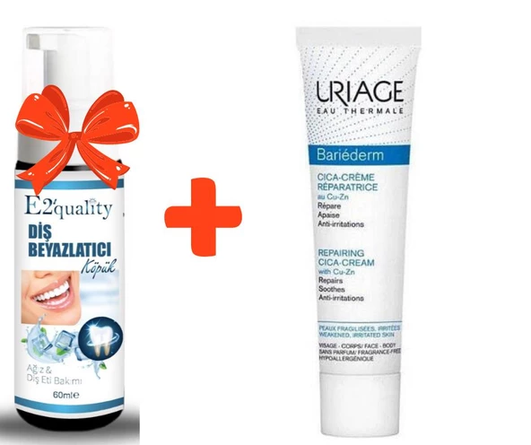 E2'quality Diş Beyazlatıcı Köpük + Uriage Bariederm Repairing Cica Cream 40 ML Nemlendirici Krem