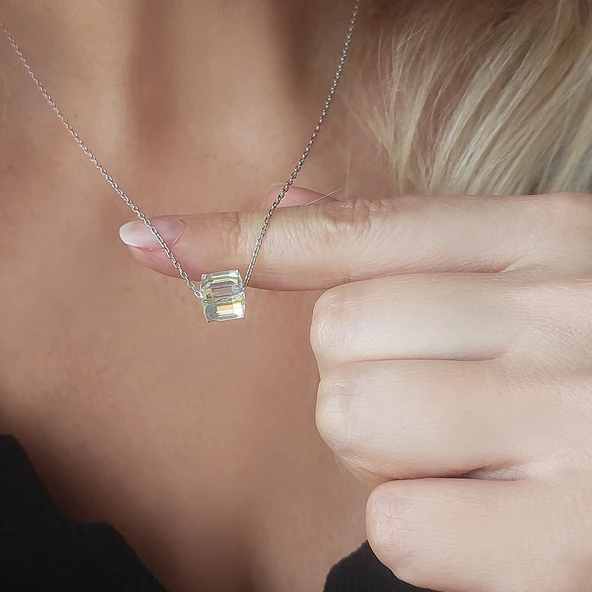 Vaoov 925 Ayar Gümüş Küp Swarovski Taşlı Kolye - Resim 7