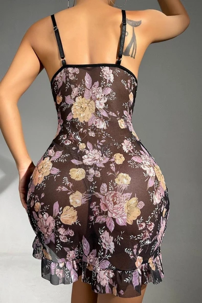 YNT Siyah Desenli Gecelik 15570 - 4