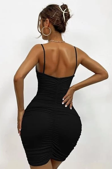 YNT Siyah Askılı Özel Tasarım Mini Elbise PR5007 - 2