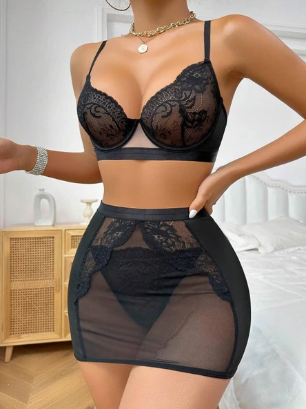 YNT  Siyah Dantel Detay İç Çamaşır Takım PR2369 - 4
