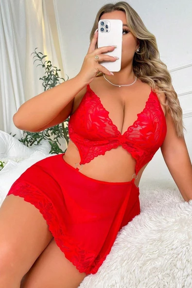 YNT Kırmızı  Valentine s Tasarım Gecelik 18511 - 5