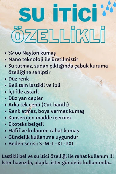 Lacivert Su İtici Özellikli Naylon Kumaş Düz Renk Basic Erkek Plaj Deniz Şort Mayo - 540-Lacivert - Resim 7