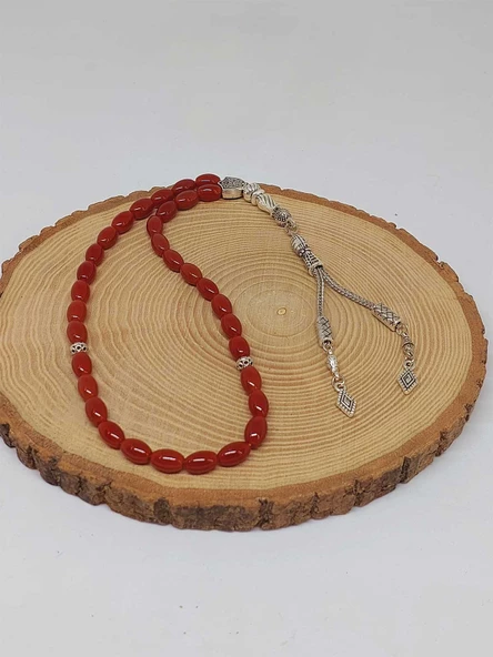 Akik Taşı Arpa Kesim Tesbih 6*9mm (49422) - Resim 2