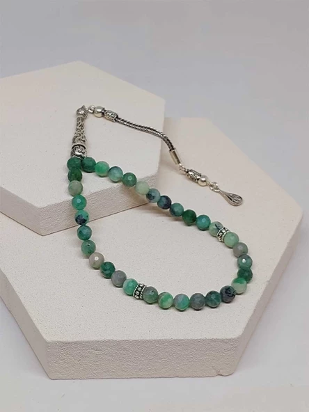 Zümrüt Taşı Faset Kesim 33 lük Tesbih 6mm (Gümüş) (51296) - Resim 6