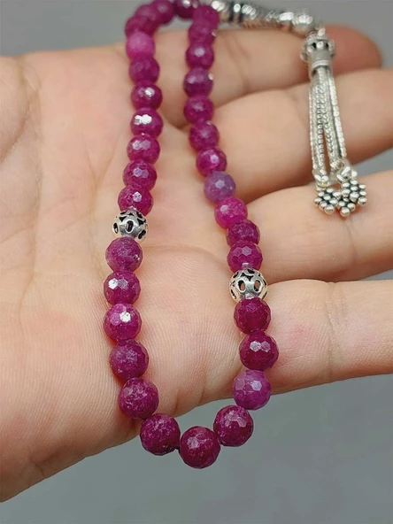 Yakut Taşı Faset Kesim 33 lük Tesbih 6mm (Gümüş) (51308) - 3