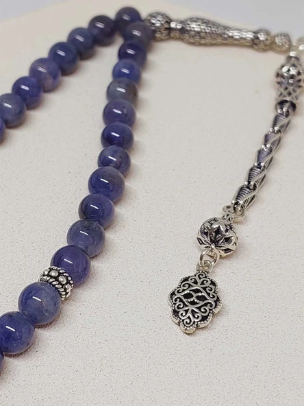 Tanzanit Taşı 33 lük Tesbih 7mm (Gümüş) (51294) - Resim 3