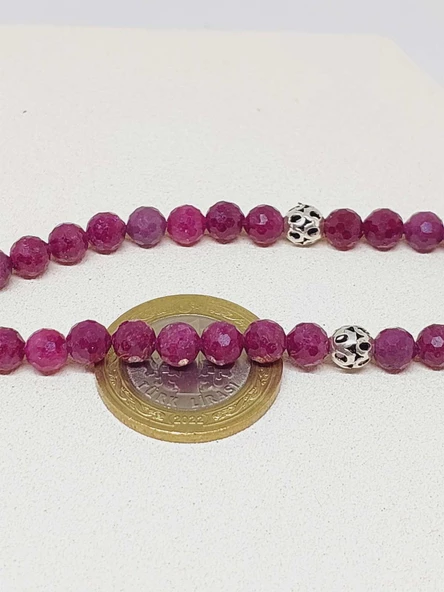 Yakut Taşı Faset Kesim 33 lük Tesbih 6mm (Gümüş) (51308) - 7